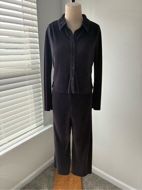 RO&DE Women's Gray Ribbed Long Sleeve and Pants Matching Set